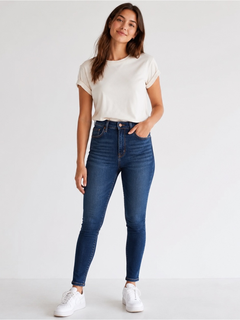 American Eagle Outfitters High-Rise Skinny Jeans in Dark Blue Wash
